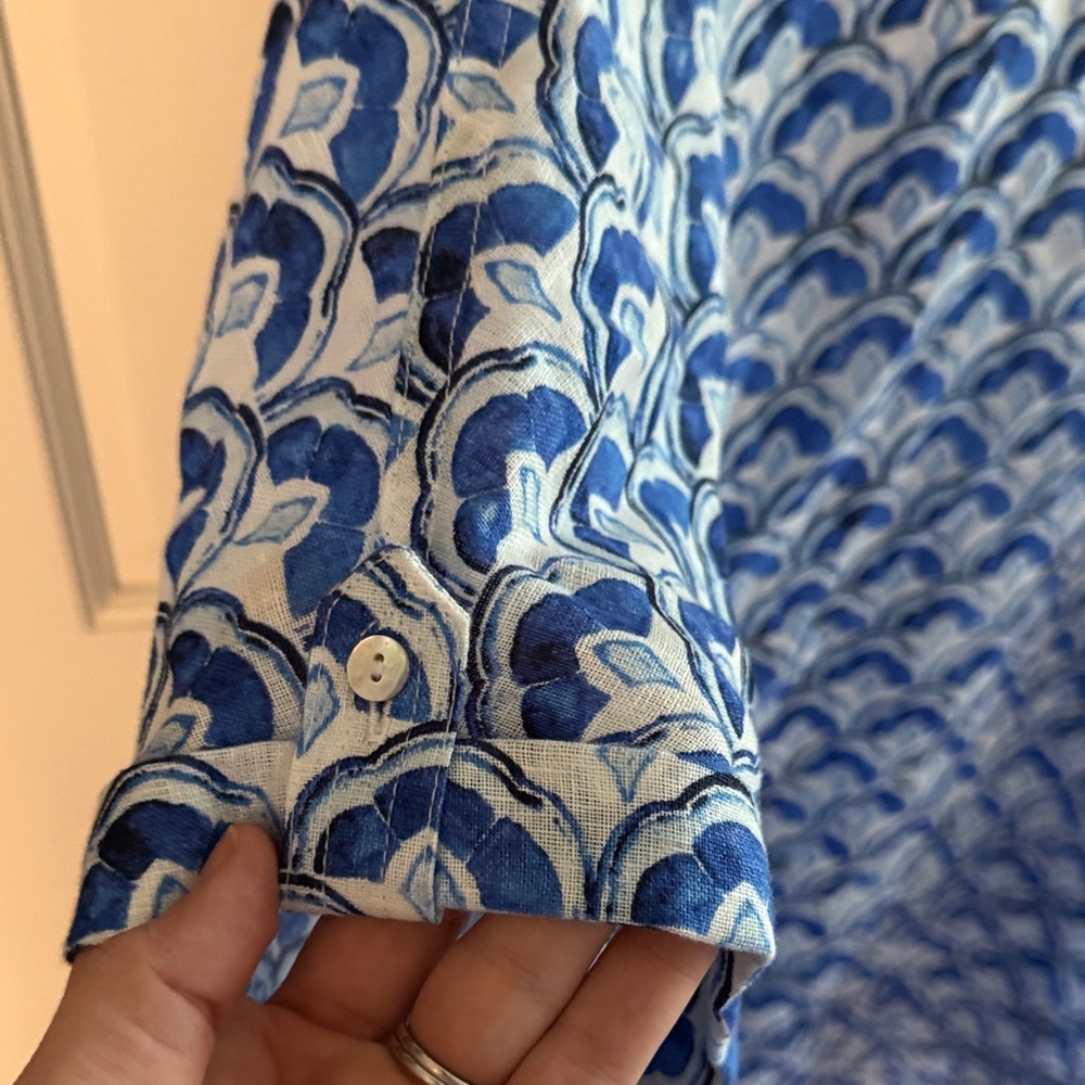 Sigrid Olsen Blue and White Patterned Blouse - Picture 4 of 4